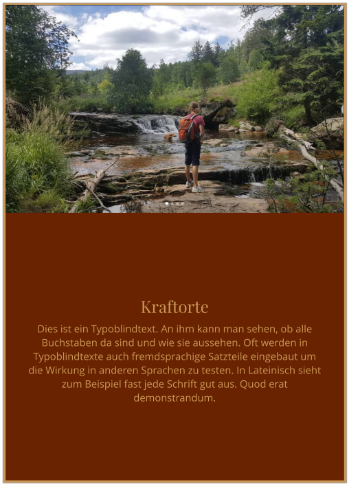 Kraftorte Dies ist ein Typoblindtext. An ihm kann man sehen, ob alle Buchstaben da sind und wie sie aussehen. Oft werden in Typoblindtexte auch fremdsprachige Satzteile eingebaut um die Wirkung in anderen Sprachen zu testen. In Lateinisch sieht zum Beispiel fast jede Schrift gut aus. Quod erat demonstrandum.